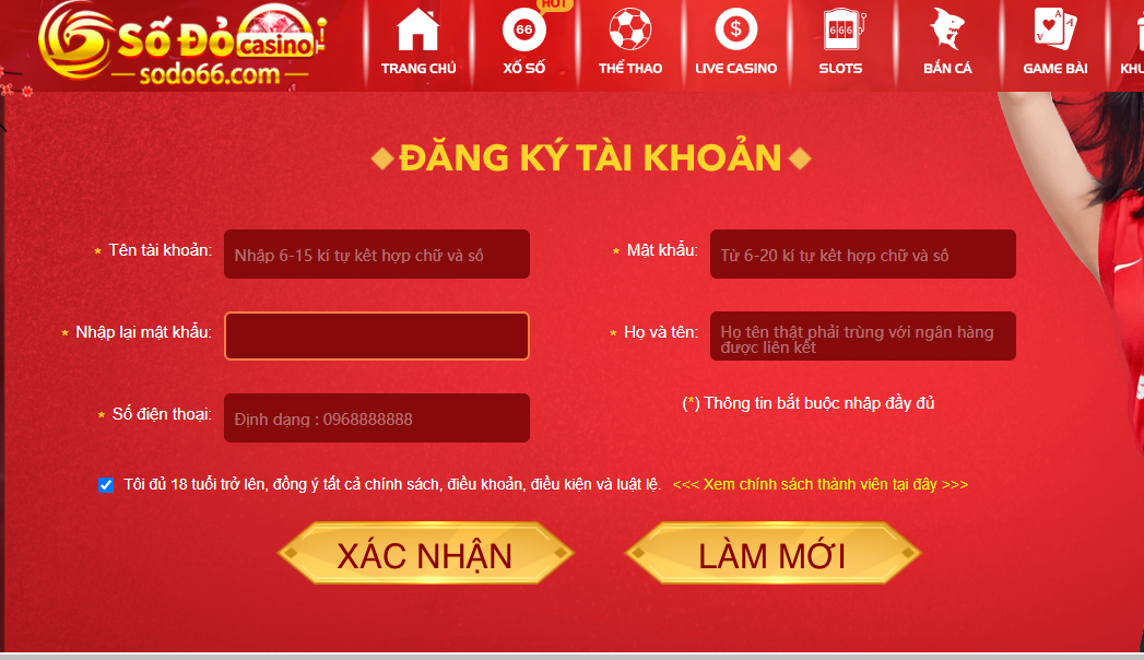 Cổng đăng ký tài khoản tại SODO66.