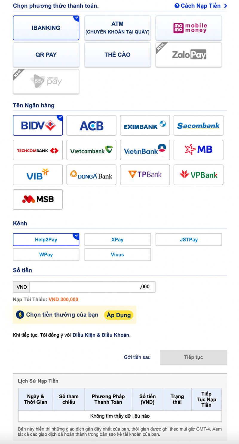 Cách thức nạp tiền đơn giản và tiện lợi