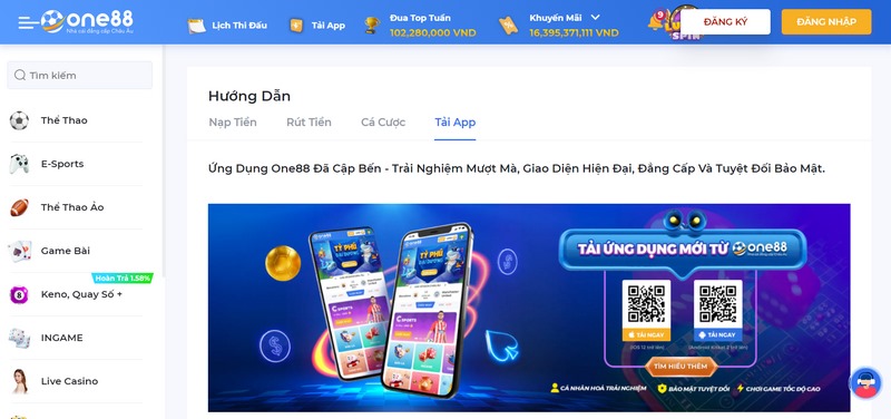 Nhà cái ONE88 cho phép người chơi tải về điện thoại 