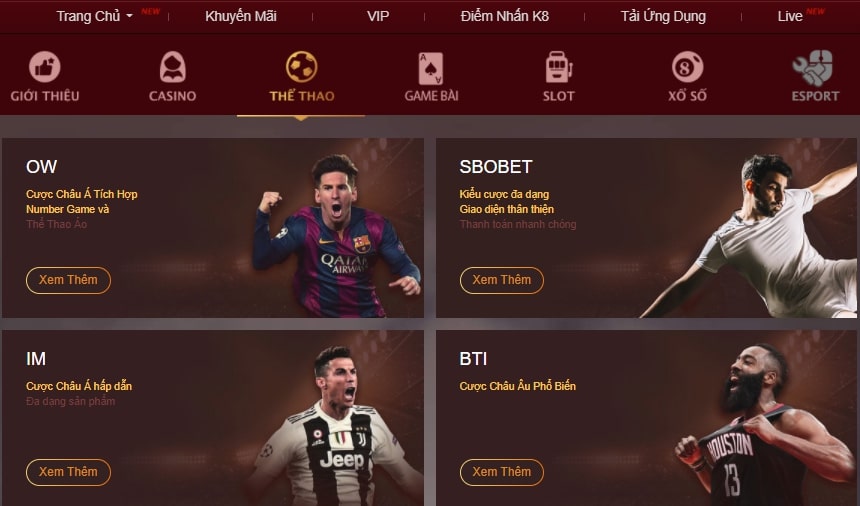 68 game bài Thể thao luôn là thế mạnh của K8