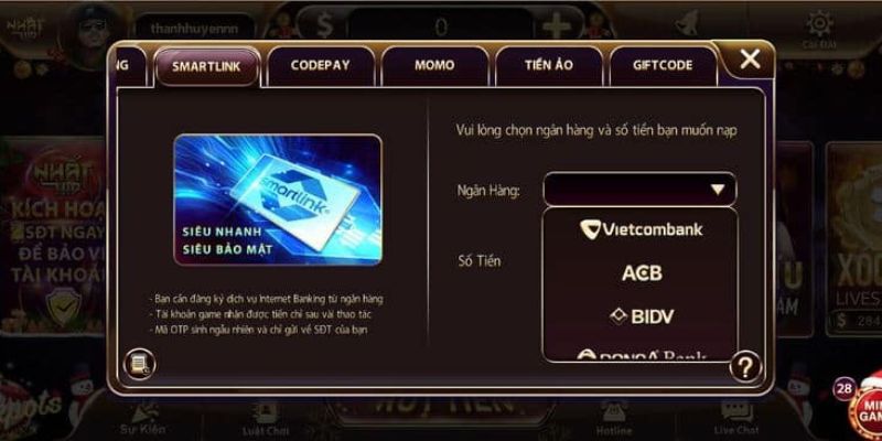 68 game bài Nạp tiền nhanh chóng với Smartlink hết sức đơn giản