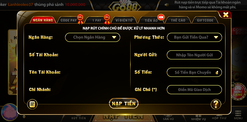 68 game bài Anh em bet thủ cần lựa chọn cho mình phương thức nạp và rút